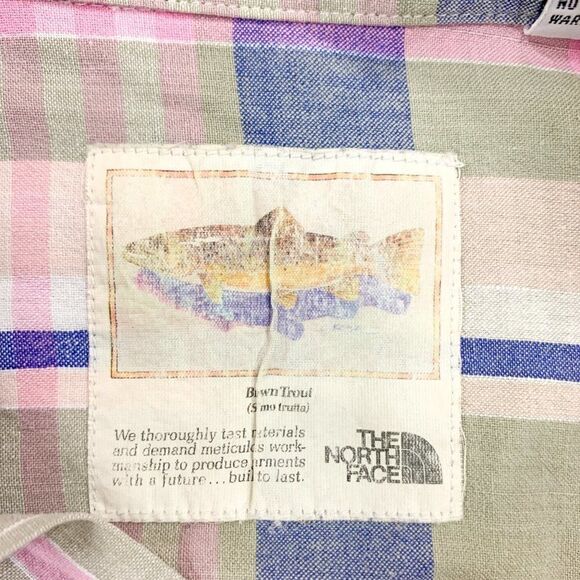 The North Face Shirt Mens Medium Green Plaid Brown Trout Outdoor Hiking Fishing - Picture 7 of 12